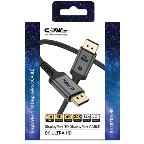 Claw's 8K UHD DisplayPort v1.4 32.4 Gbps / 24K Gold / Alüminyum Gövdeli 8K 60Hz-4K 120Hz-2K 240HZ-FHD 240Hz Destekli