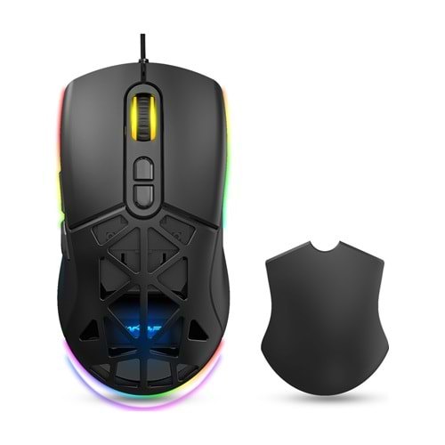 Warp WRP-O12800-B 12800 Dpi Wide Rgb Özel Abs Doku Reflex Örgü Kablolu Siyah Gaming Mouse