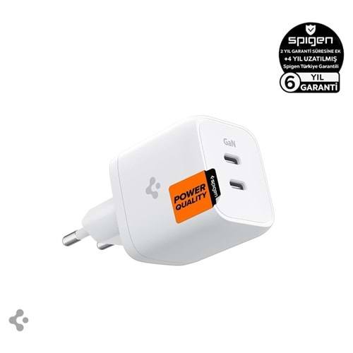 Spigen 45W GaN USB-C 2 Port Mini Adaptör - Samsung PPS 2.0 Destekli Hızlı Şarj Aleti iPhone & Android & iPad & MacBook Type-C