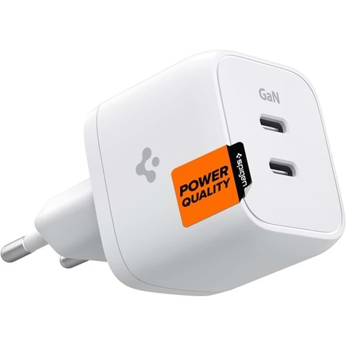 Spigen 35W USB-C 2 Port Mini Adaptör Samsung PPS Şarj Isı Düşürücü GaN Hızlı Şarj Aleti iPhone & Android & iPad & MacBook Type-C PE2104 White - ACH03714