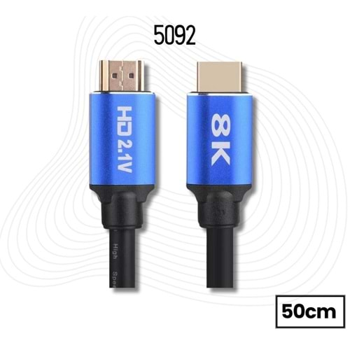 8K Ultra HD 2.1V 48Gbps Altın Kaplama Hdmi Kablo UHD 0.5 Metre 5092