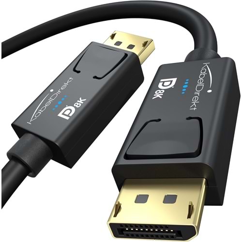KabelDirekt – 2m – DisplayPort kablosu, DP 1.4, VESA sertifikalı (60Hz'de 8K, 144hz, HDR10-oyun monitörleri için ideal, Freesync/G-Sync, resmi olarak VESA yönergelerine göre test edilmiştir, siyah)