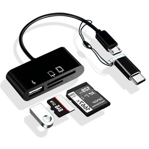 Type-C Micro Usb 3in1 Sd Micrsd Kart Okuyucu Otg Çevirici Kablosu 5256