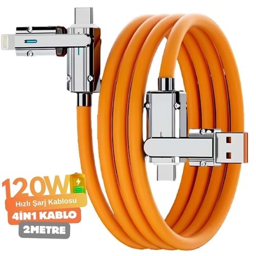 Usb Type C Lightning 4 in 1 Hızlı Şarj Data Kablosu Çevirici Dönüştürücü Adaptör 120W 2Metre 6020