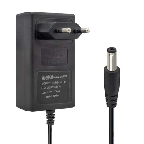 Weko 12 Volt 2 Amper 24 Watt Plastik Kasa Priz Tipi Adaptör (5.5x2.5 Uçlu)