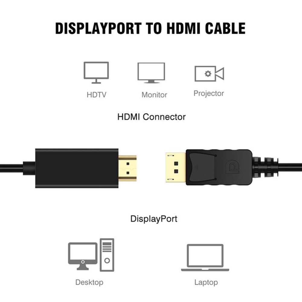 Displayport To Hdmi Çevirici Dönüştürücü Adaptör Kablosu 1.8 M 4318