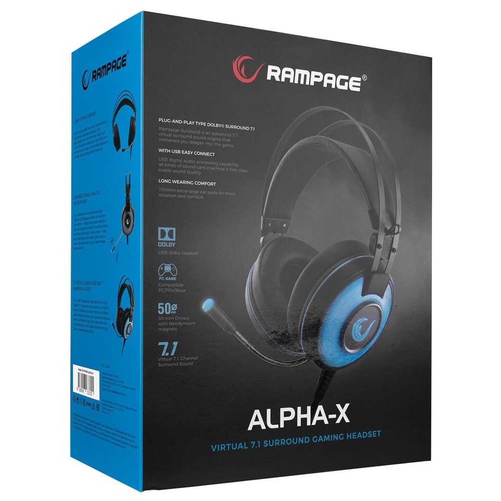 Rampage SN-RW66 ALPHA-X Mavi 7.1 Surround Sound System Mikrofonlu Oyuncu Kulaklığı