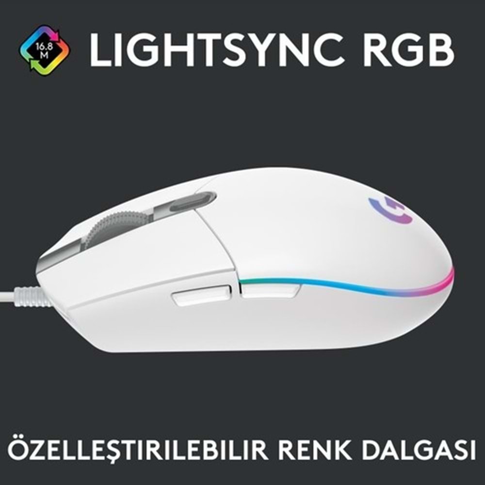 Logitech G G102 LIGHTSYNC RGB Aydınlatmalı 8.000 DPI Kablolu Oyuncu Mouse - Beyaz