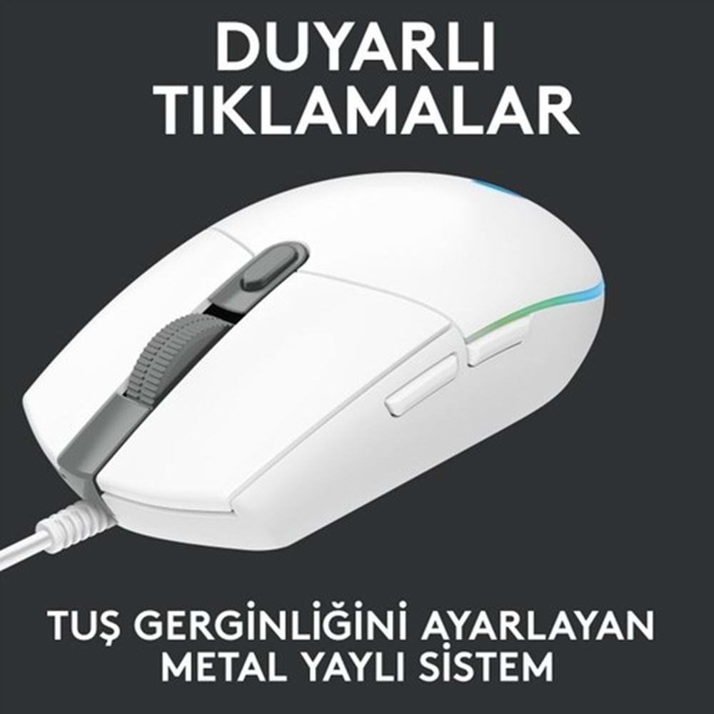 Logitech G G102 LIGHTSYNC RGB Aydınlatmalı 8.000 DPI Kablolu Oyuncu Mouse - Beyaz