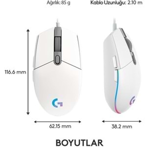Logitech G G102 LIGHTSYNC RGB Aydınlatmalı 8.000 DPI Kablolu Oyuncu Mouse - Beyaz