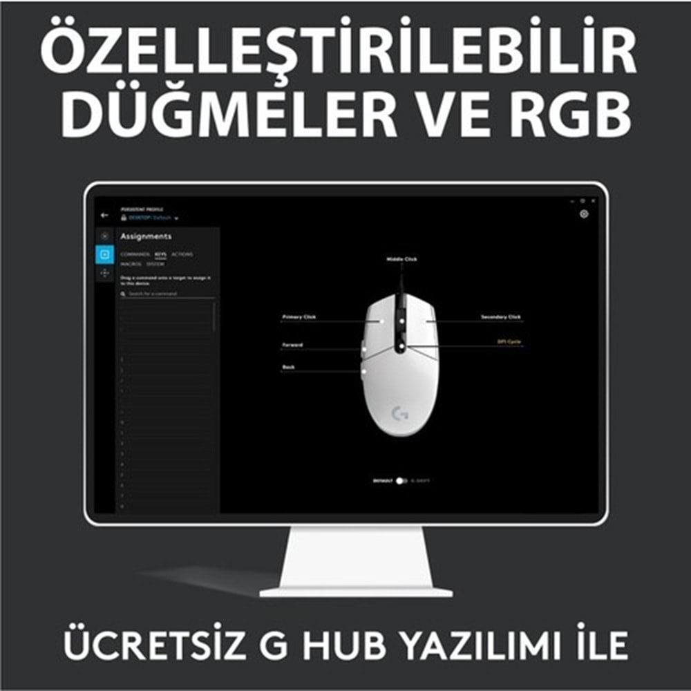 Logitech G G102 LIGHTSYNC RGB Aydınlatmalı 8.000 DPI Kablolu Oyuncu Mouse - Beyaz