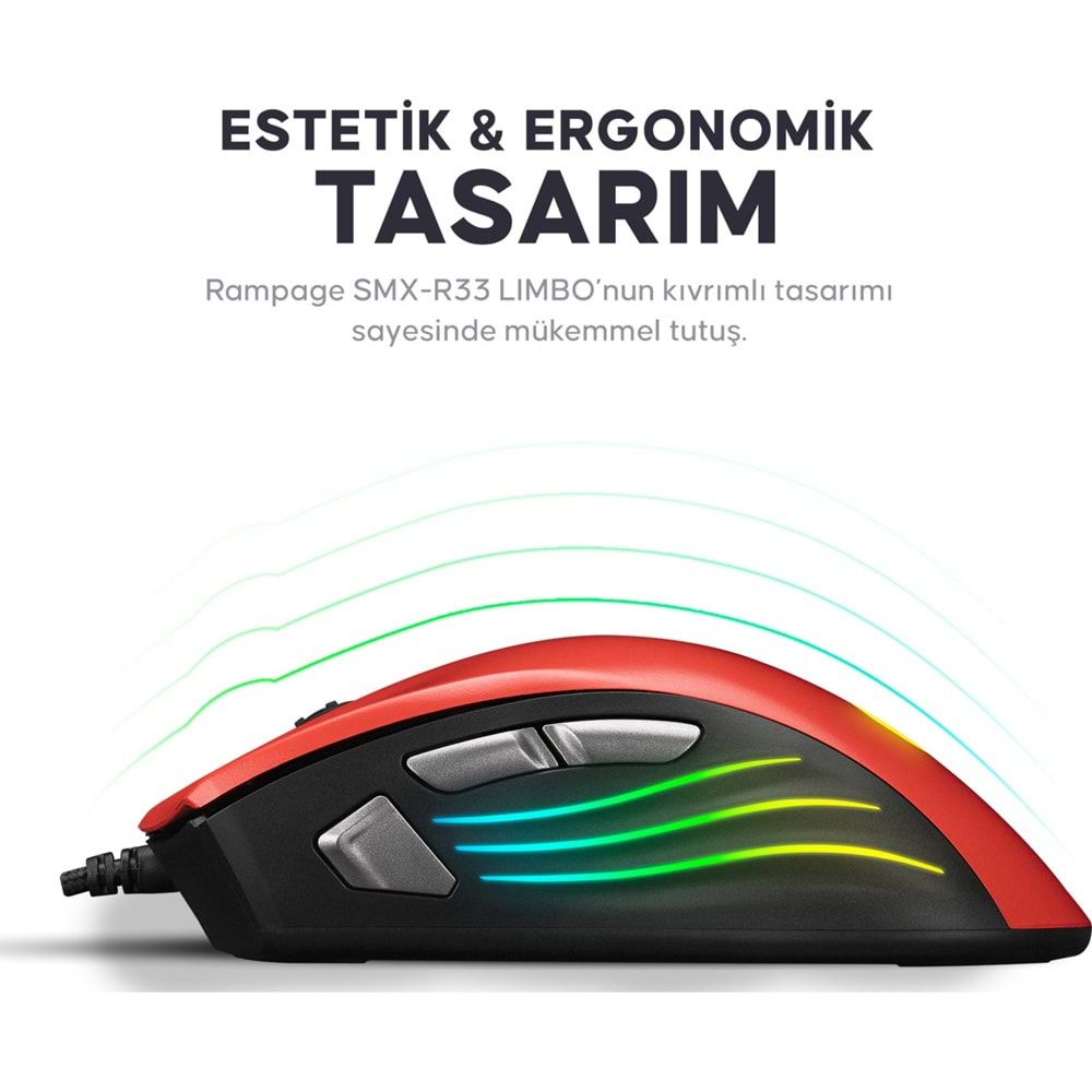 Rampage SMX-R33 Lımbo Makrolu Siyah/kırmızı 6400DPI Rgb Ledli Gaming Oyuncu MouseRampage