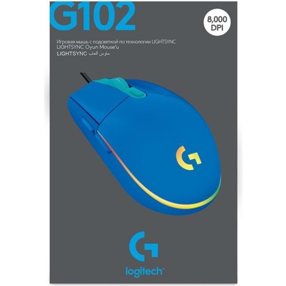 Logitech G G102 LIGHTSYNC RGB Aydınlatmalı 8.000 DPI Kablolu Oyuncu Mouse - Mavi