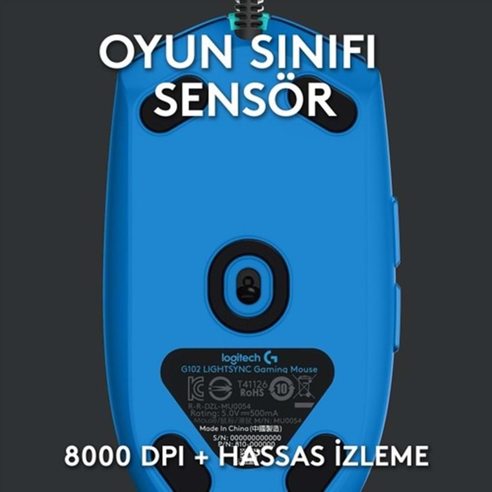 Logitech G G102 LIGHTSYNC RGB Aydınlatmalı 8.000 DPI Kablolu Oyuncu Mouse - Mavi