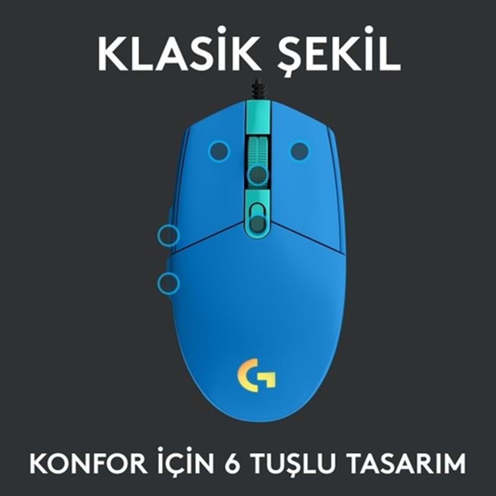 Logitech G G102 LIGHTSYNC RGB Aydınlatmalı 8.000 DPI Kablolu Oyuncu Mouse - Mavi