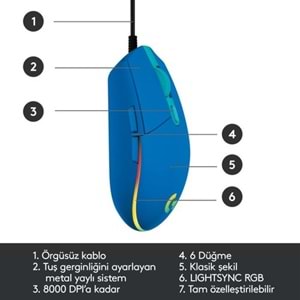 Logitech G G102 LIGHTSYNC RGB Aydınlatmalı 8.000 DPI Kablolu Oyuncu Mouse - Mavi