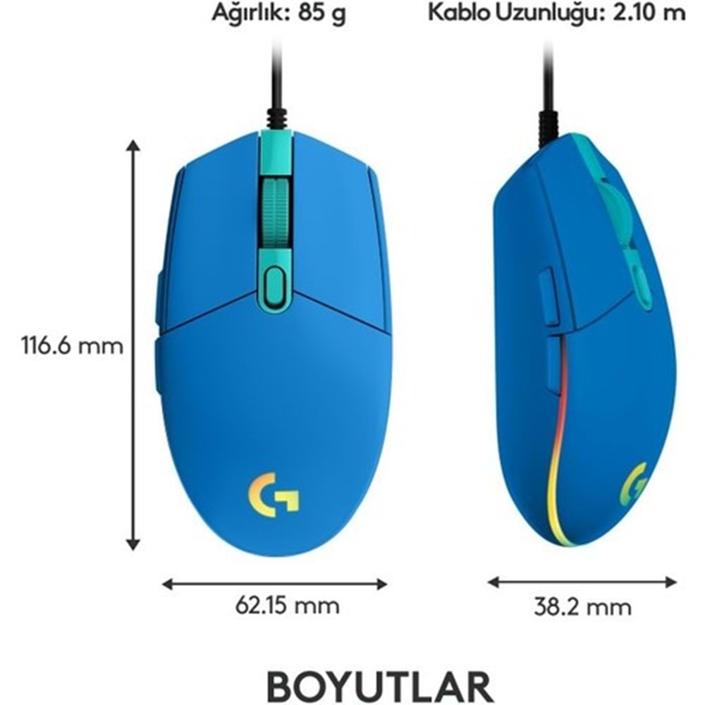 Logitech G G102 LIGHTSYNC RGB Aydınlatmalı 8.000 DPI Kablolu Oyuncu Mouse - Mavi