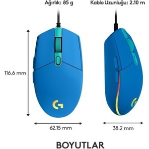 Logitech G G102 LIGHTSYNC RGB Aydınlatmalı 8.000 DPI Kablolu Oyuncu Mouse - Mavi