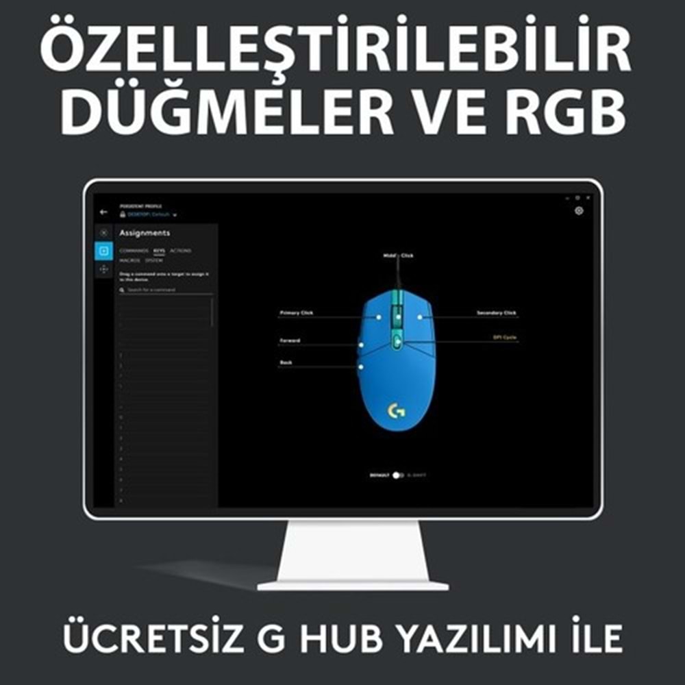 Logitech G G102 LIGHTSYNC RGB Aydınlatmalı 8.000 DPI Kablolu Oyuncu Mouse - Mavi