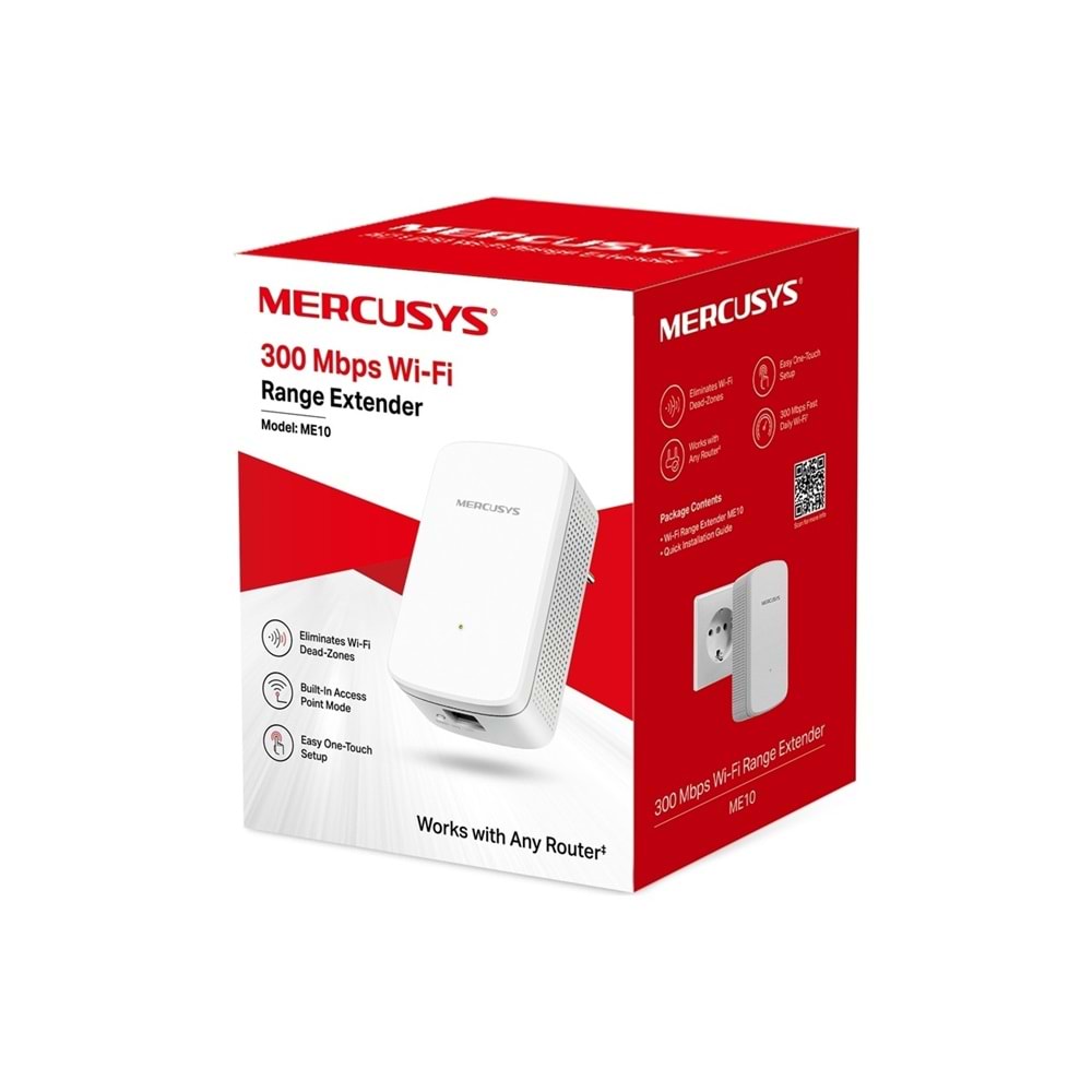 Mercusys ME10, N300 Mbps, 1× 10/100 Ethernet Bağlantı Noktası, Dahili Access Point Modu, Tek Tuşla Kolay Kurulum