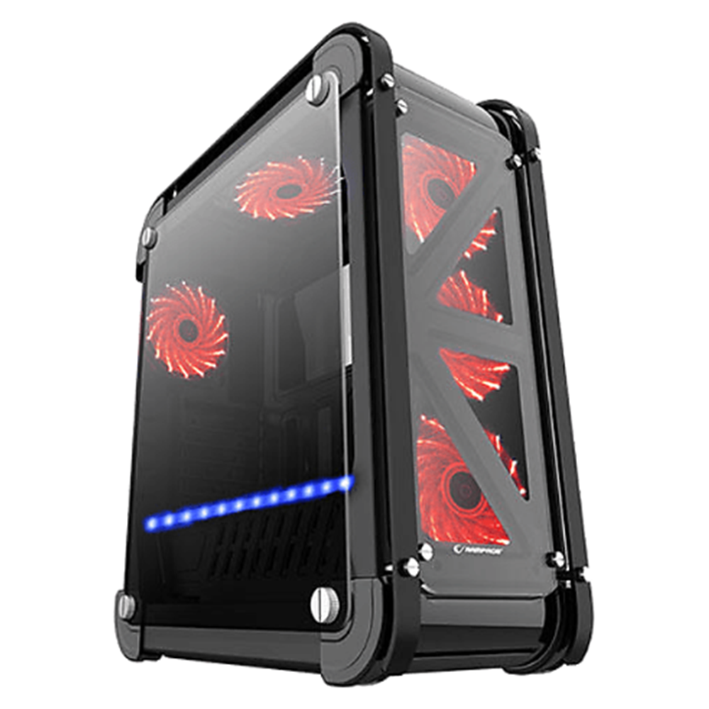 RAMPAGE Castle Siyah 4x12cm RGB Fan 2 Adet USB 3.0 Kart Okuyucu LED Şeritli Gaming Bilgisayar Kasası Siyah