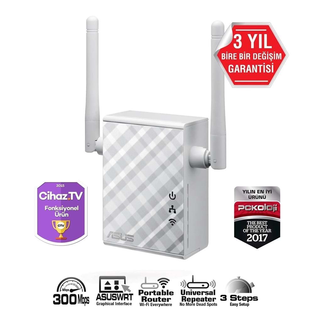 Asus RP-N12 N300 Roaming Özellikli Evrensel Menzil Arttırıcı / Medya Köprüsü / Access Point