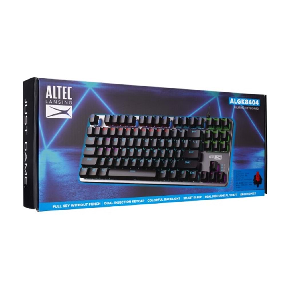 Altec Lansing ALGK8404GR Siyah/Gümüş Red Switch Rainbow 87 Tuşlu Süper Kompakt Mekanik Gaming (Oyuncu) Klavye