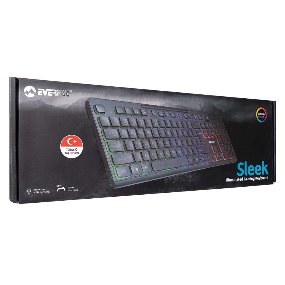 Everest KB-120 Sleek Siyah USB Gökkuşağı Aydınlatmalı Q Gaming Oyuncu Klavyesi