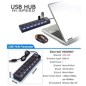 7 Port Usb Hub Switch Çoklayıcı Çoğaltıcı 4874