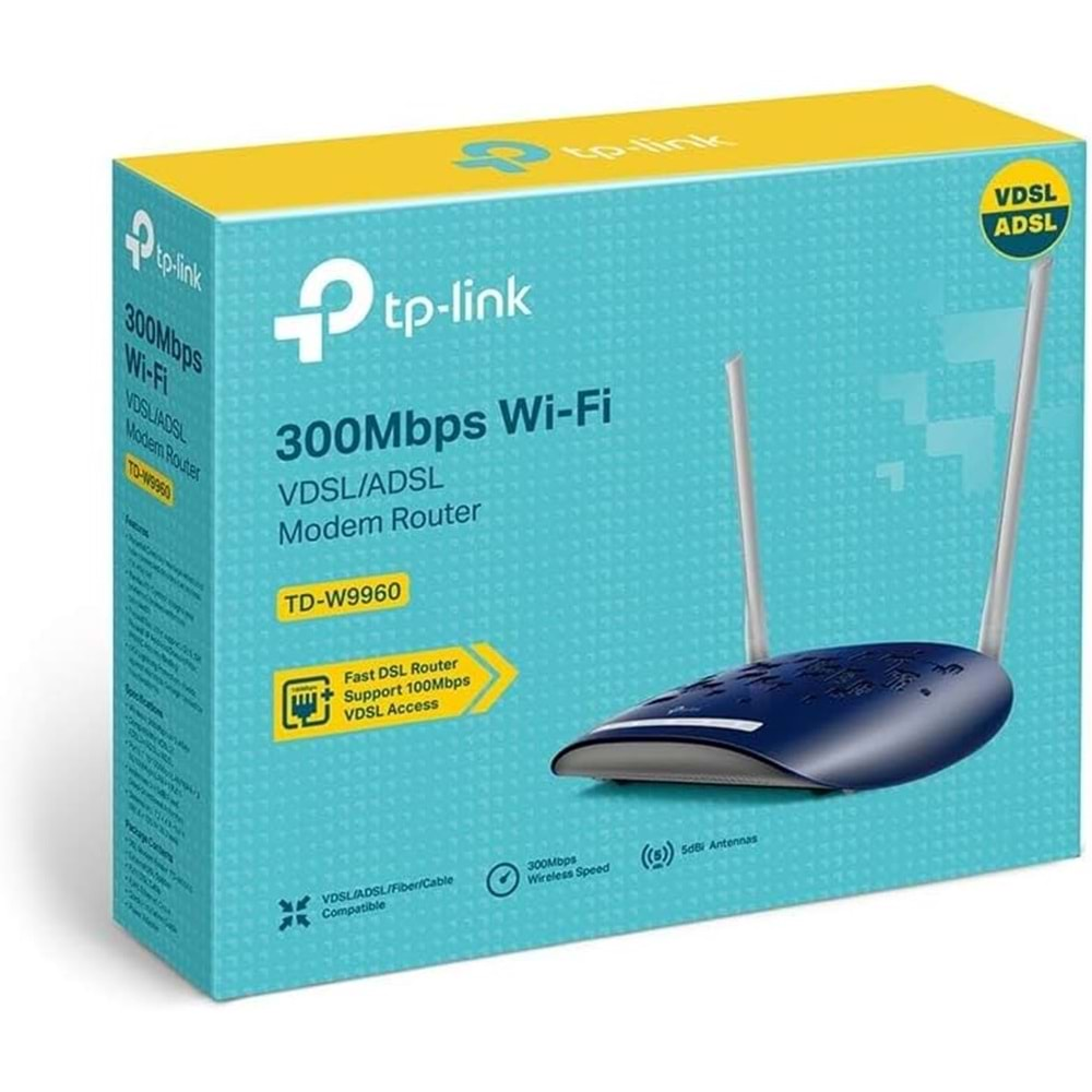 TP-Link TD-W9960, N300 Mbps Fiber/VDSL/ADSL Modem Router