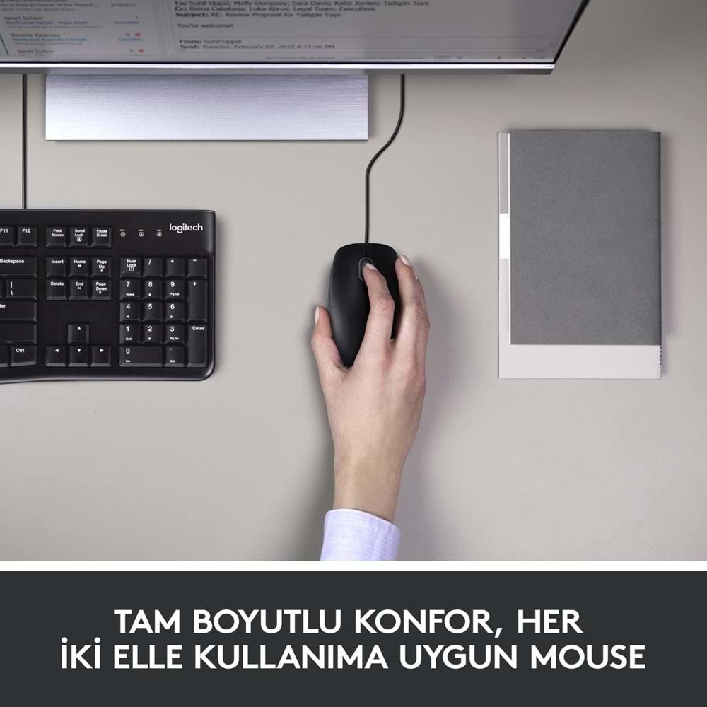 Logitech MK120 USB Kablolu Klavye Mouse Seti, Tam Boyutlu, Sağ ve Sol Elle Kullanıma Uygun Mouse, Sıvı Dökülmesine Dayanıklı, Türkçe Q Klavye, Siyah