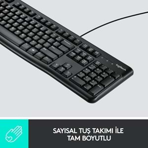 Logitech MK120 USB Kablolu Klavye Mouse Seti, Tam Boyutlu, Sağ ve Sol Elle Kullanıma Uygun Mouse, Sıvı Dökülmesine Dayanıklı, Türkçe Q Klavye, Siyah