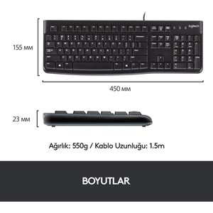 Logitech MK120 USB Kablolu Klavye Mouse Seti, Tam Boyutlu, Sağ ve Sol Elle Kullanıma Uygun Mouse, Sıvı Dökülmesine Dayanıklı, Türkçe Q Klavye, Siyah