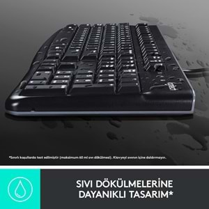 Logitech MK120 USB Kablolu Klavye Mouse Seti, Tam Boyutlu, Sağ ve Sol Elle Kullanıma Uygun Mouse, Sıvı Dökülmesine Dayanıklı, Türkçe Q Klavye, Siyah