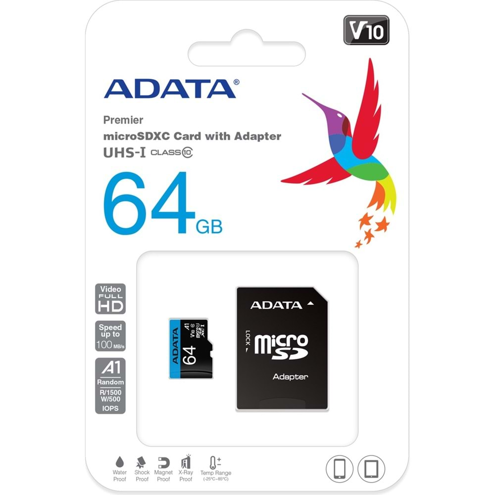 Adata 64GB Premier microSDXC Card with Adapter UHS-I Class10 V10 Hafıza Kartı