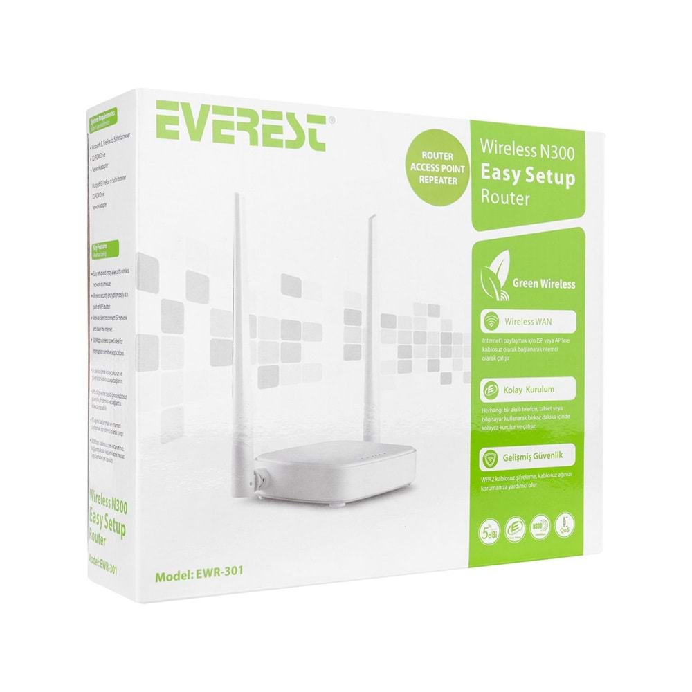 Everest Ewr-301 Kablosuz-N Wps + Wısp+Wds 300 Mbps Repeater+Access Point+Bridge