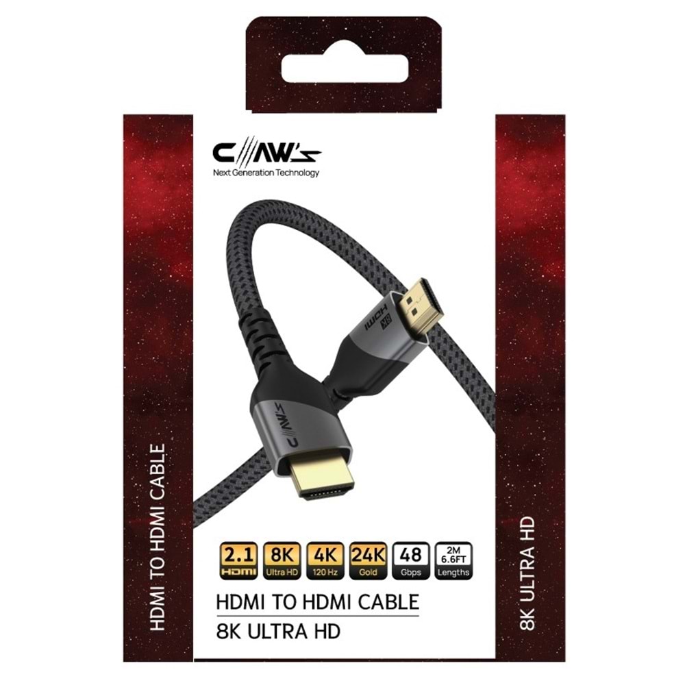 Claw's 8K UHD HDMI 2.1 48 Gbps / 24K Gold / Alüminyum Gövdeli 8K 60Hz-4K 120Hz-2K 240HZ-FHD 240Hz Destekli Premium HDMI