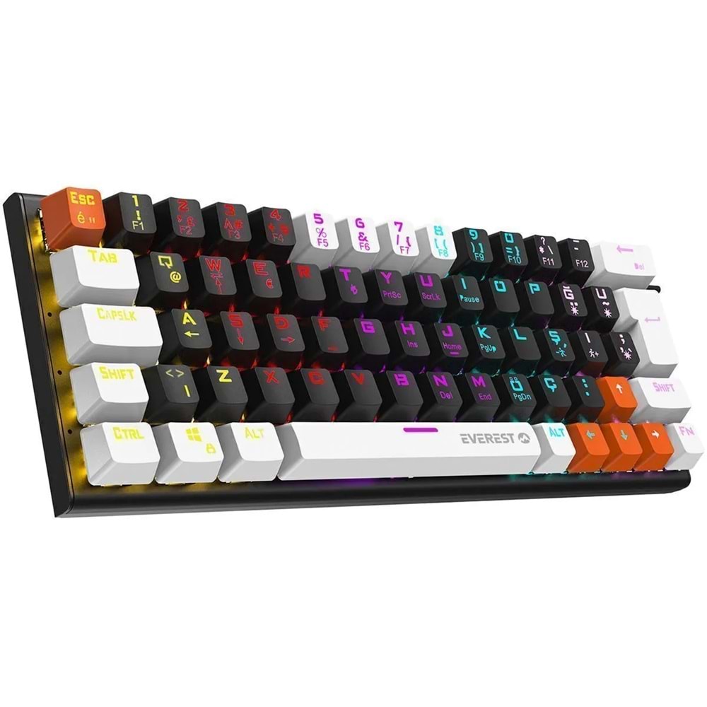 Everest Parley Beyaz/siyah Rainbow Aydınlatma Türkçe Q Blue Switch Elektronik Mekanik Gaming Oyuncu Klavyesi