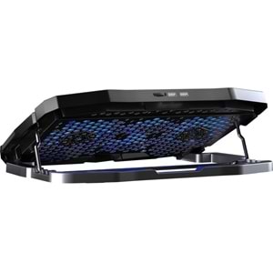 Claw's Tornado 4x Turbo LED Fan - Ayarlabilir Fan Hızı & 6 Farklı Stand Yükseklik Kademesi - 2 USB Portlu - Metal Mesh Zemin - LCD Ekranlı Notebook Soğutucu - Siyah (9