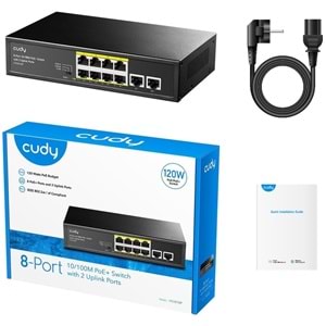 Cudy FS1010P 8 Port 10/100MBPS 120W Poe+, 2 Uplink Rack Mount Metal Switch