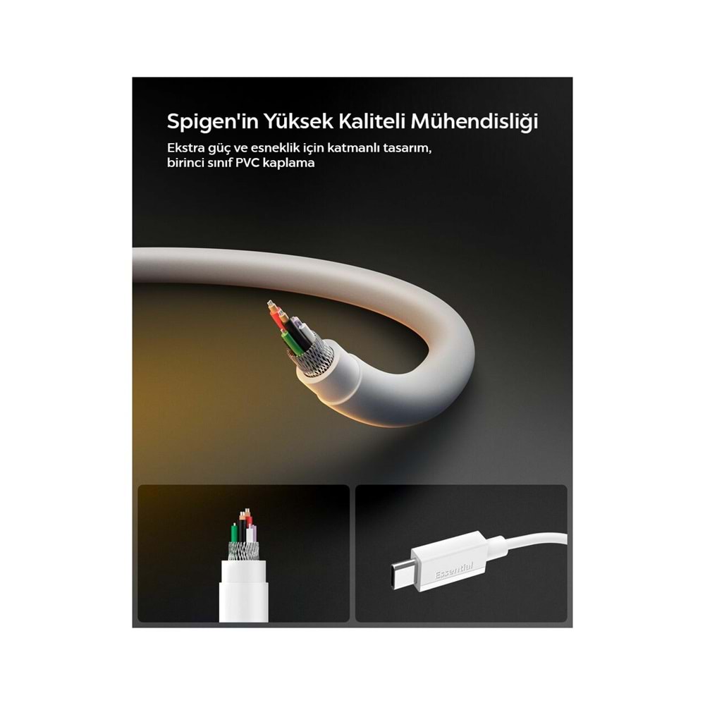 Spigen USB-C to USB-C 1 Metre Kablo 60W Güç / PPS 2.0 Super Hızlı Şarj / 480 Mbps Data Aktarım Hızı Type-C Ekstra Dayanıklı Black
