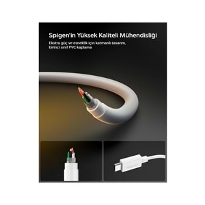 Spigen USB-C to USB-C 1 Metre Kablo 60W Güç / PPS 2.0 Super Hızlı Şarj / 480 Mbps Data Aktarım Hızı Type-C Ekstra Dayanıklı Black