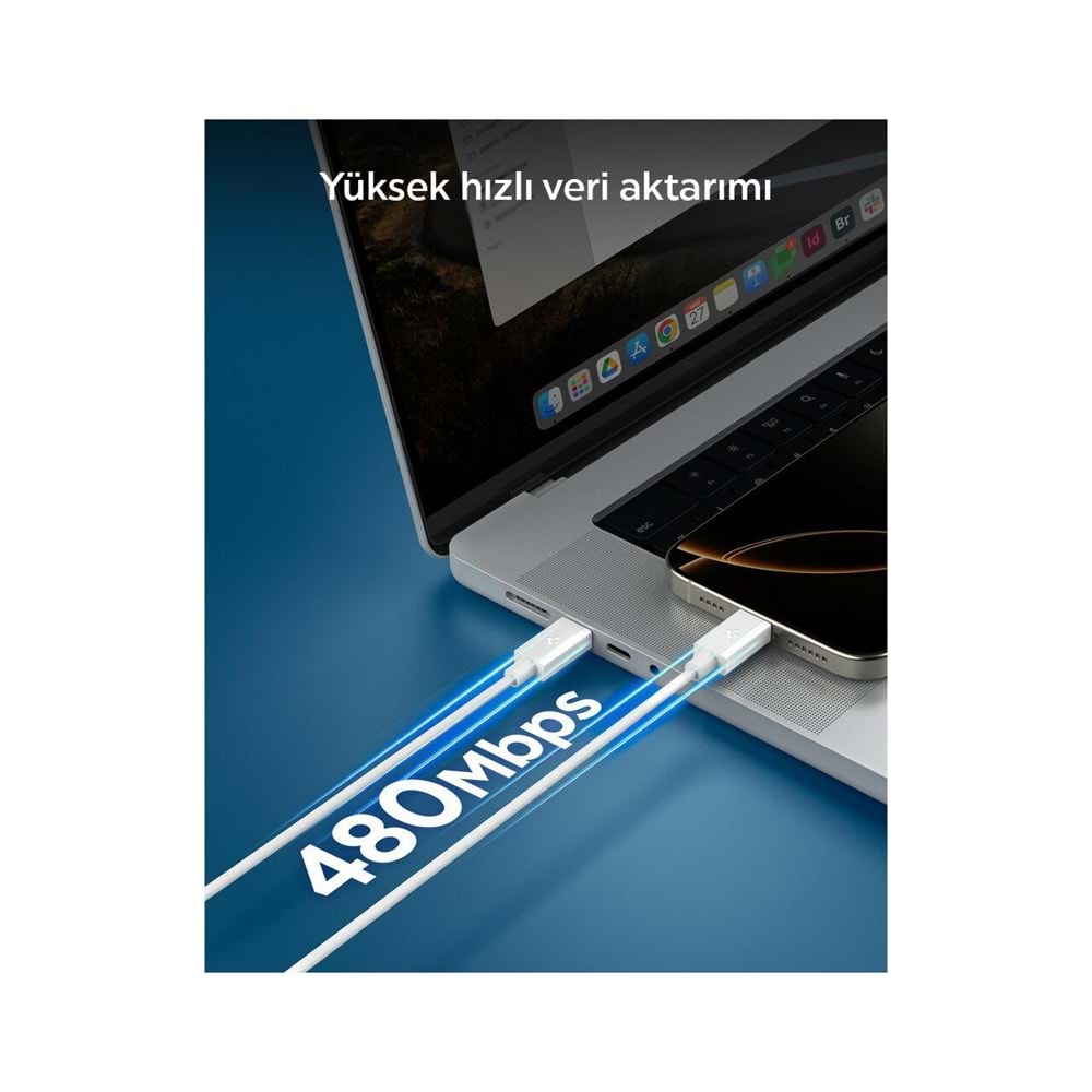 Spigen USB-C to USB-C 1 Metre Kablo 60W Güç / PPS 2.0 Super Hızlı Şarj / 480 Mbps Data Aktarım Hızı Type-C Ekstra Dayanıklı Black