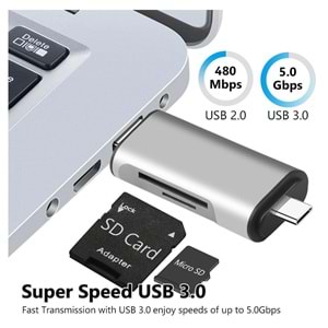 Type C Usb Kart Okuyucu Micro Sd Card Reader Çevirici Dönüştürücü Adaptör 4858