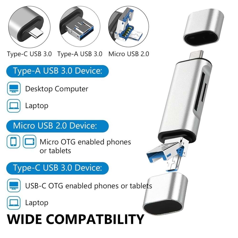 Type C Usb Kart Okuyucu Micro Sd Card Reader Çevirici Dönüştürücü Adaptör 4858