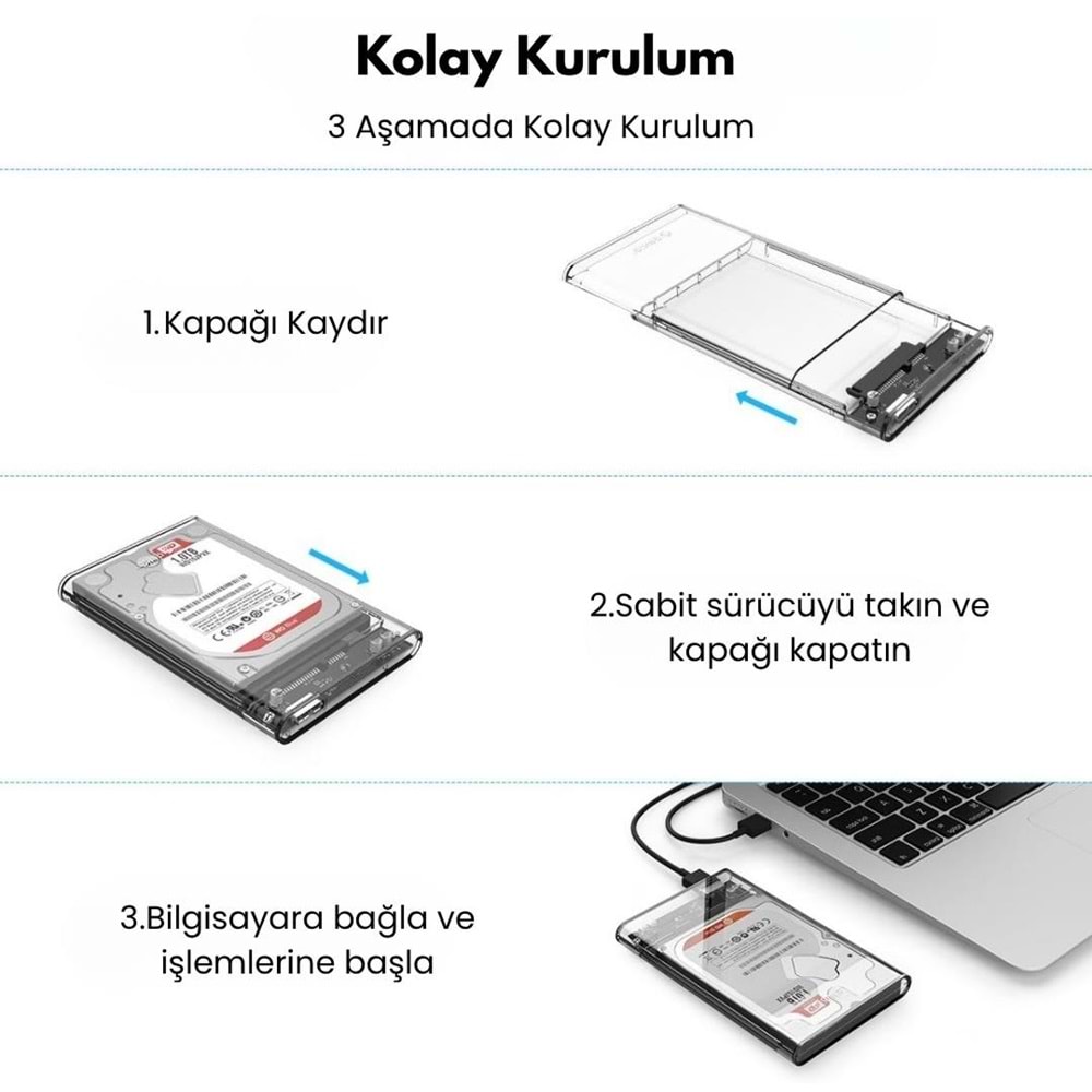 2.5” HDD/SSD USB 3.0 to SATA Dönüştürücü Harici Şeffaf Taşınabilir Kutusu 4266K