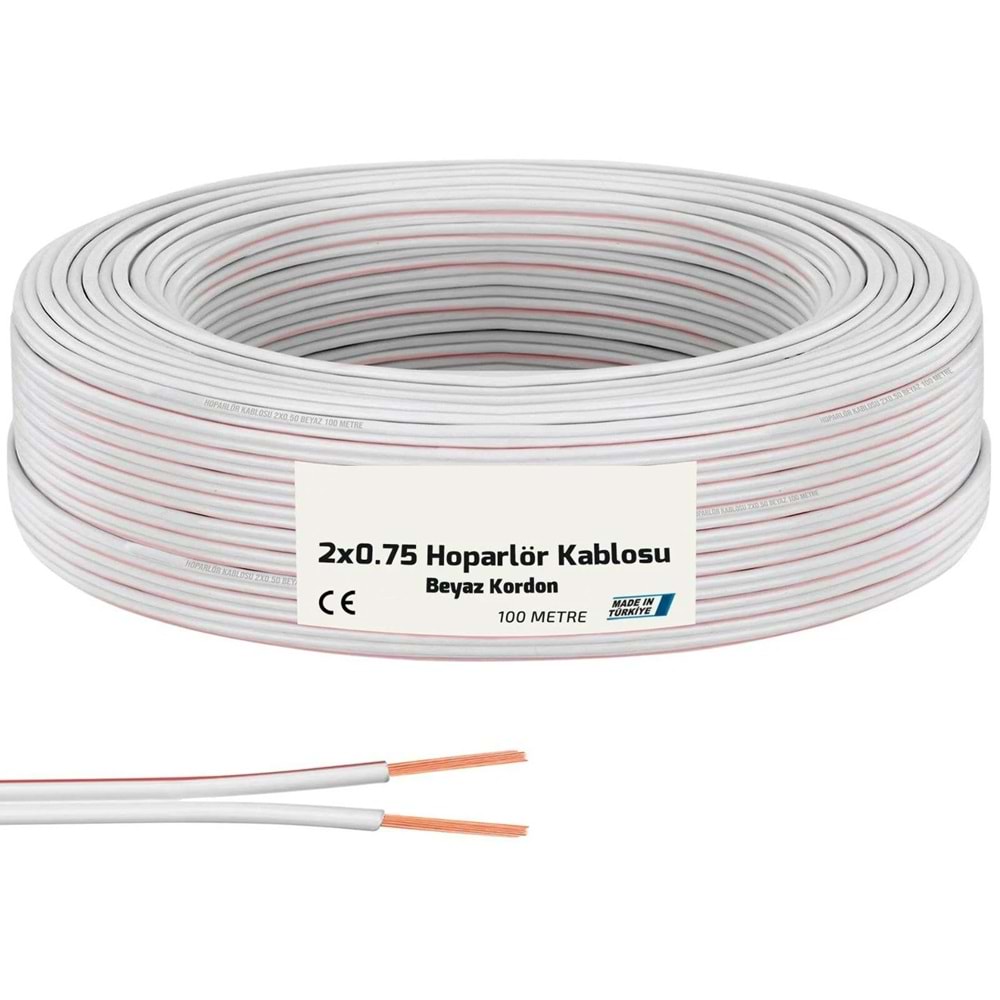2x0.75 Hoparlör Kablosu Beyaz Kordon 100mt