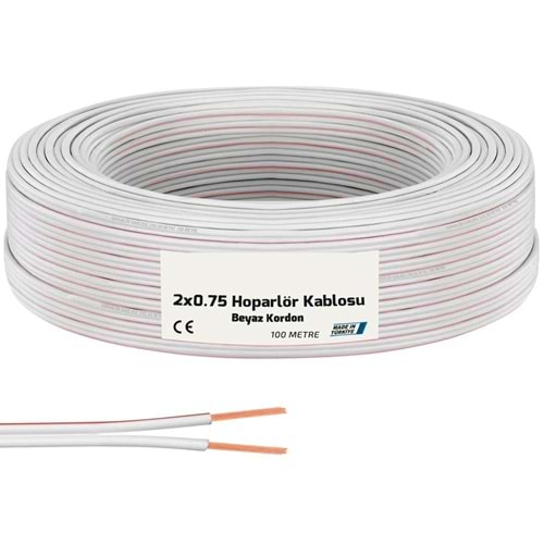 2x0.75 Hoparlör Kablosu Beyaz Kordon 100mt