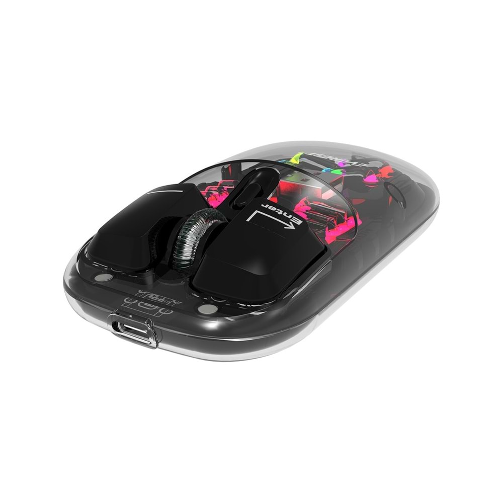 Everest SM-BT89 Opal Şarj Edilebilir Sessiz Siyah Transparan Rgb 2in1 2bt ve 2.4ghz Kablosuz Mouse