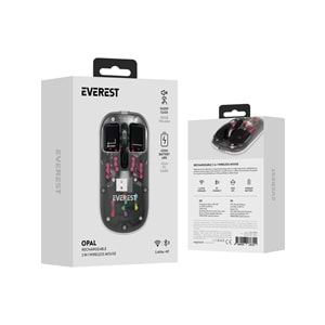 Everest SM-BT89 Opal Şarj Edilebilir Sessiz Siyah Transparan Rgb 2in1 2bt ve 2.4ghz Kablosuz Mouse